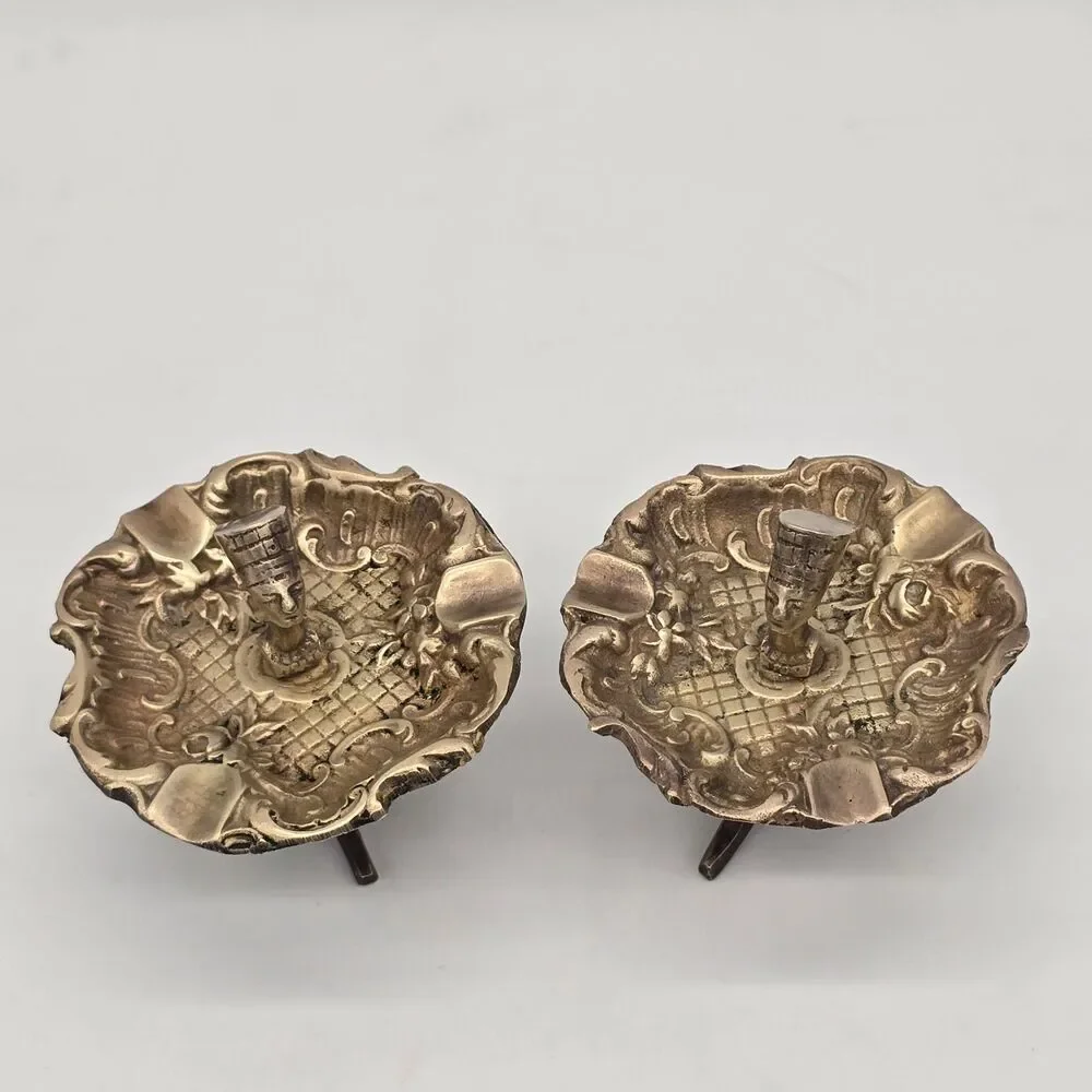 Set of 2 Vintage Queen Nefertiti Brass Ash Trays Trinket Dishes
